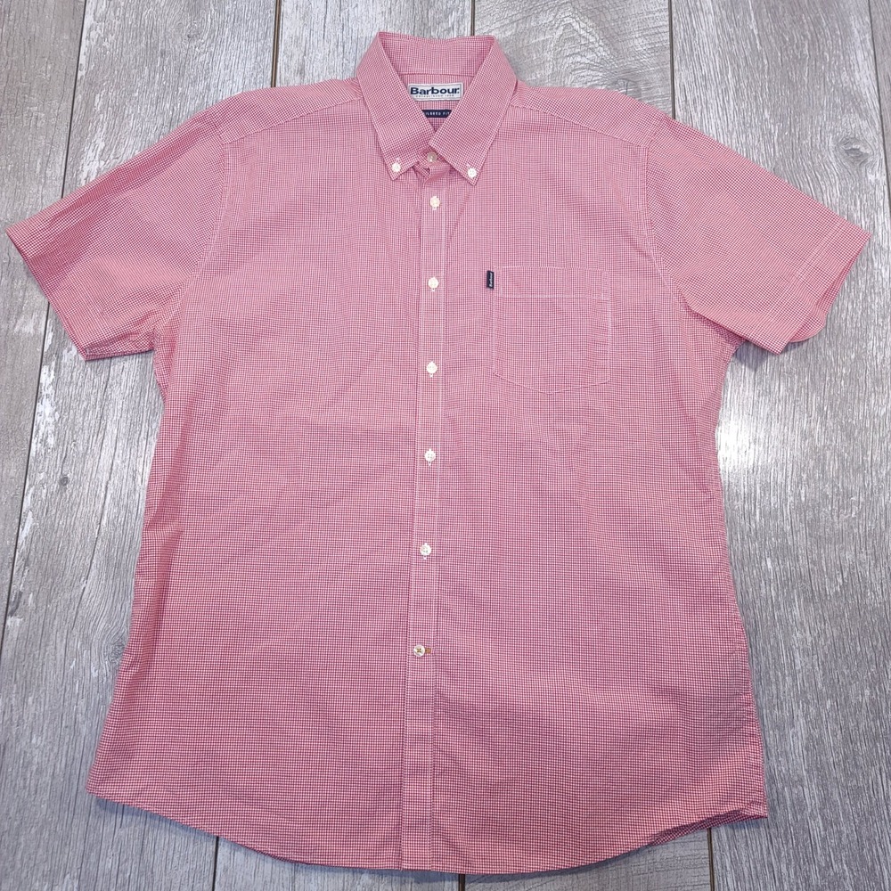 Barbour Triston Shirt Mens Medium Red Gingham Check Short Sleeve Tailored Fit